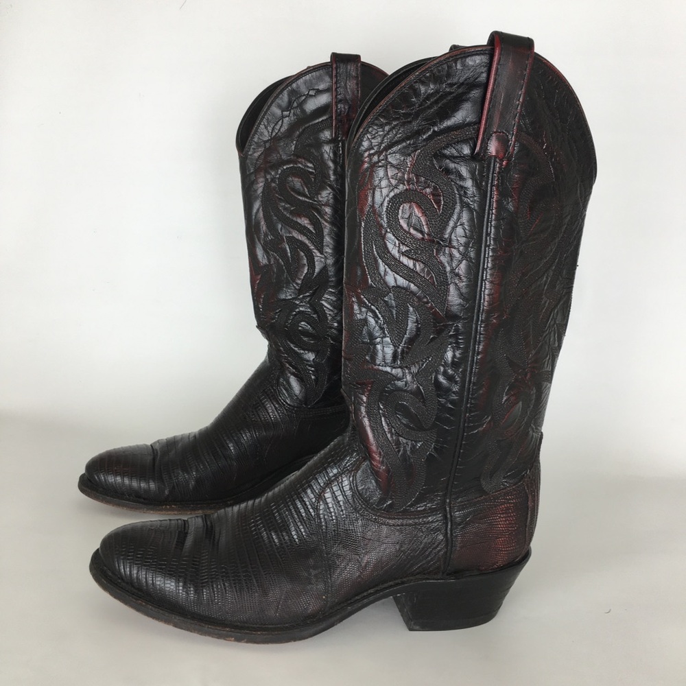 Dan Post Genuine Exotic Black Cherry Teju Lizard Western Cowboy Boots Men’s 9 - Picture 3 of 12